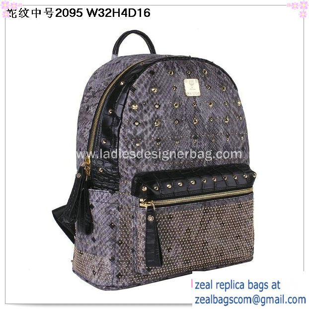 High Quality Replica Hot Sale MCM Armour Medium Backpack Snake Leather MC2095 Grey